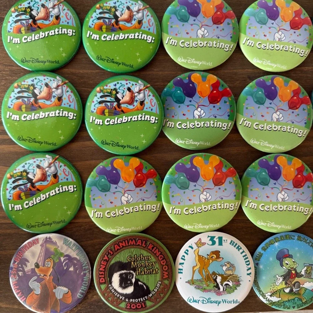 6pc Disney World I'm Celebrating Goofy Button Pins Lot of 6